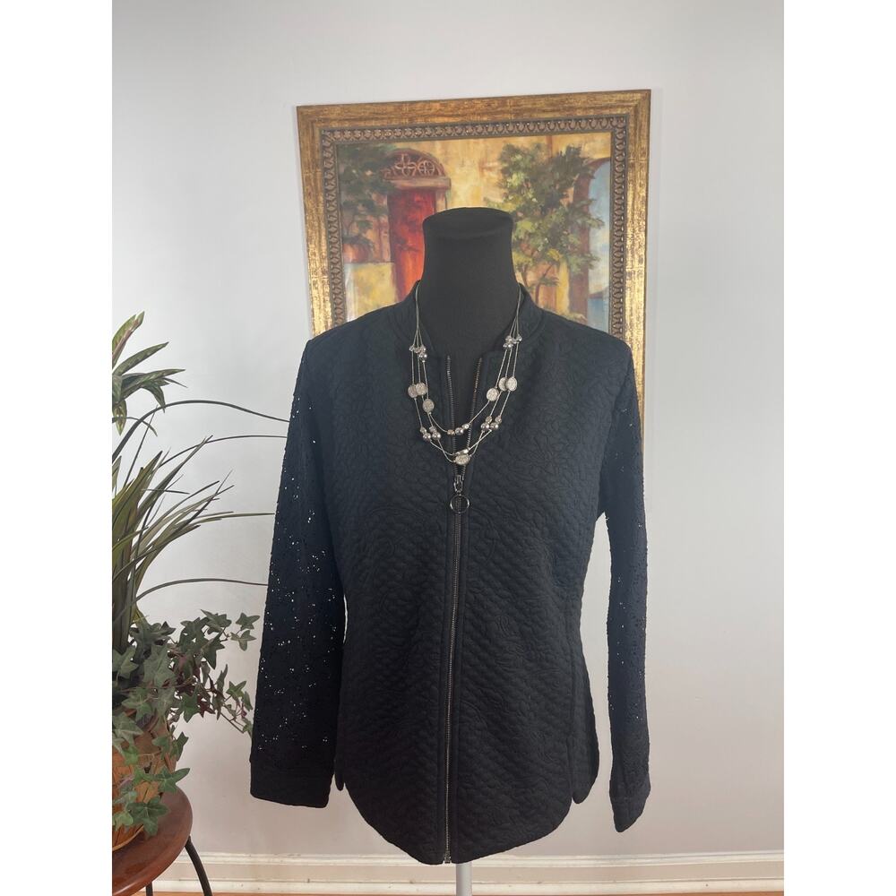 Isaac Mizrahi Bomber Jacket‎ Womens S Black Jacquard Coquette Romantic Feminine